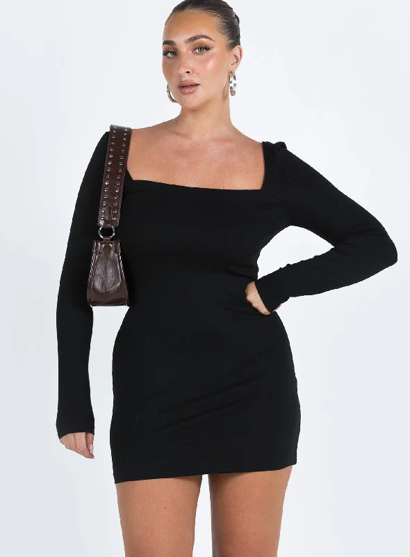 Browder Long Sleeve Mini Dress Black Classic Striped Mini Dress