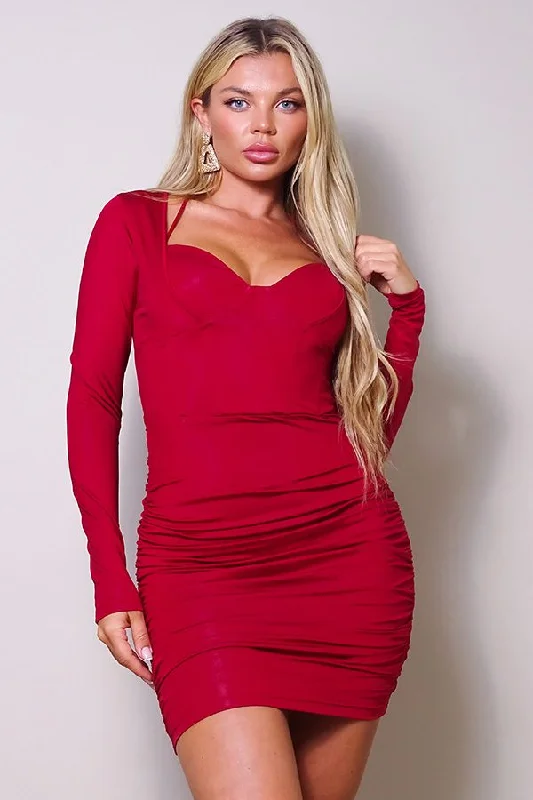 Long Sleeve Corset Halter Tie Mini Dress Fashionable A-Line Mini Dress