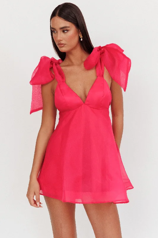 Chantilly Tied Shoulder Mini Dress Fuchsia Fashionable Denim Mini Dress