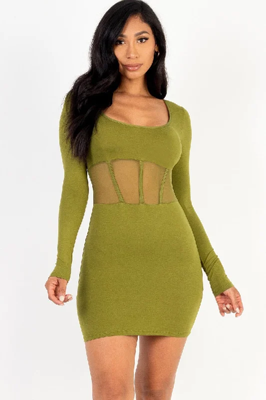 Square neck mesh corset mini dress Cozy Knit Mini Dress