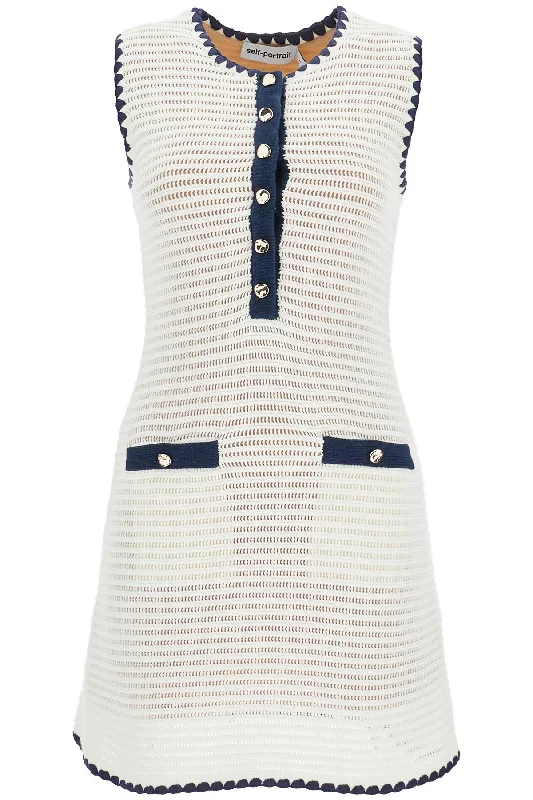 crochet sleeveless mini dress in PF24 131S C CREAM Stylish Spaghetti Strap Mini Dress