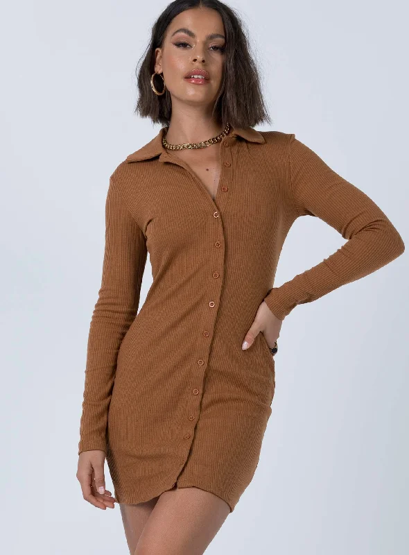 Downtown Mini Dress Brown Comfortable Linen Mini Dress