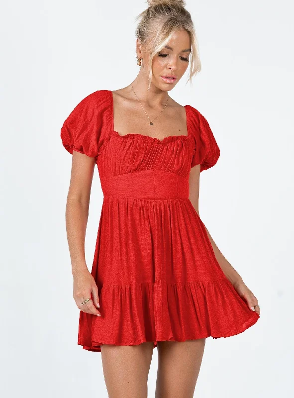 Ethan Mini Dress Red Chic Puff Sleeve Mini Dress