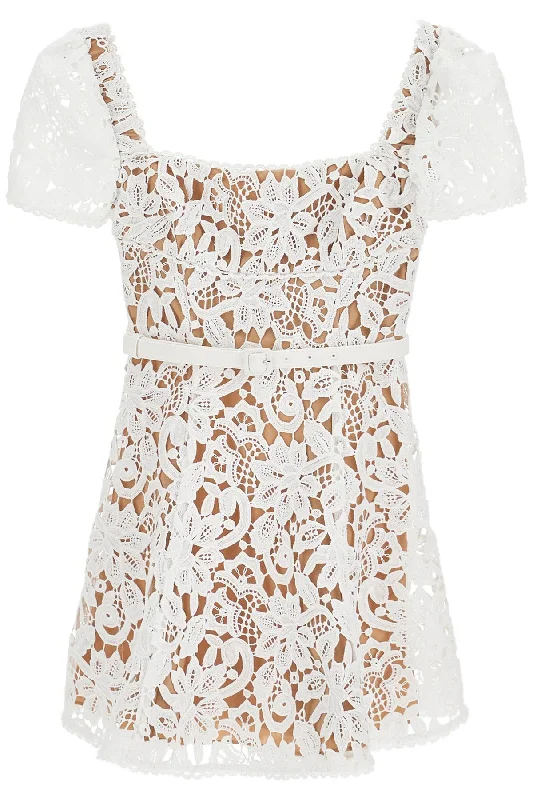 floral lace mini dress with eight PF24 032S W WHITE Comfortable One-Shoulder Mini Dress