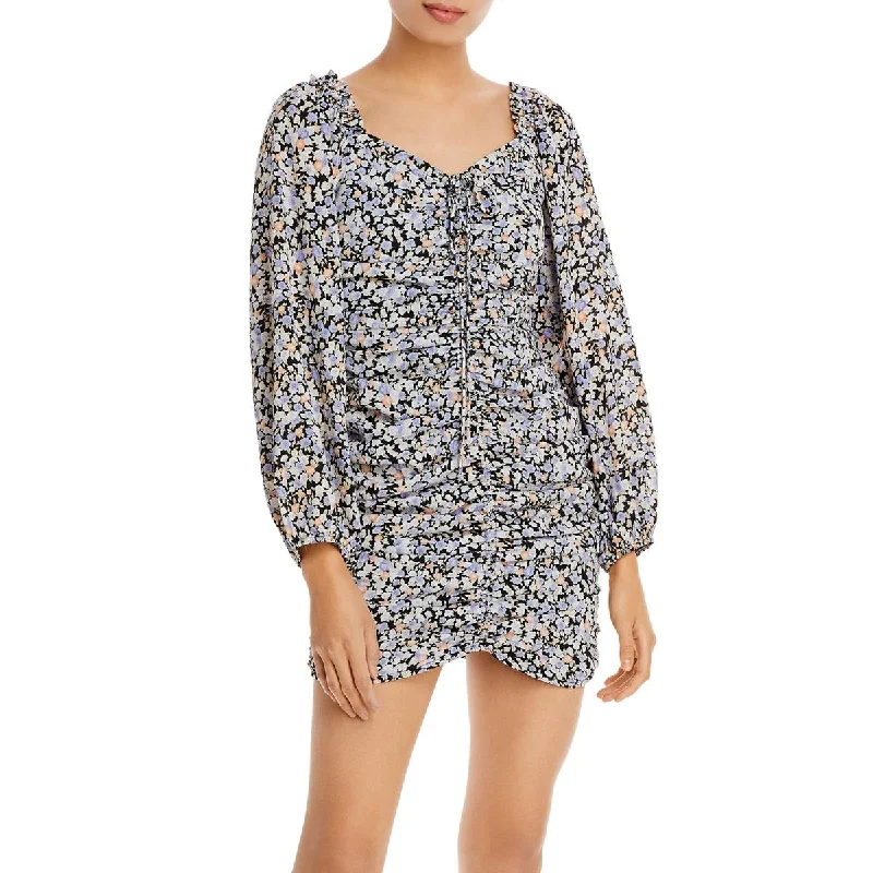 Fore Womens Floral Ruched Mini Dress Cozy A-Line Mini Dress