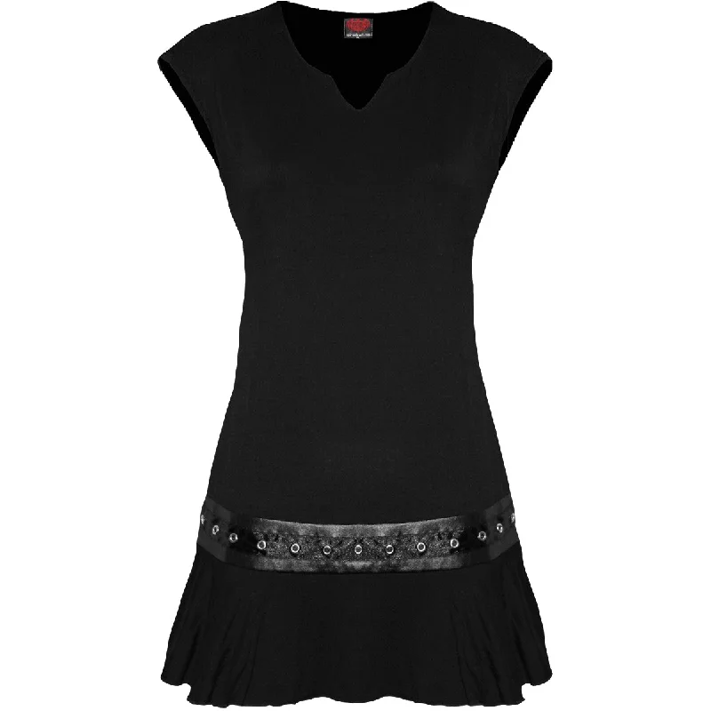 GOTHIC ROCK - Stud Waist Mini Dress Black Fashionable Summer Mini Dress