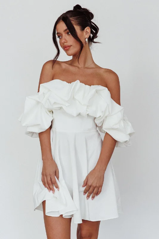 Kailynn Off-Shoulder A-Line Mini Dress White Classic Floral Mini Dress