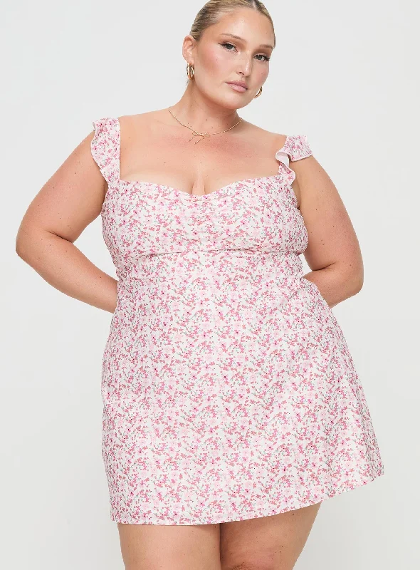 Landon Mini Dress Pink Floral Curve Comfortable Bodycon Mini Dress