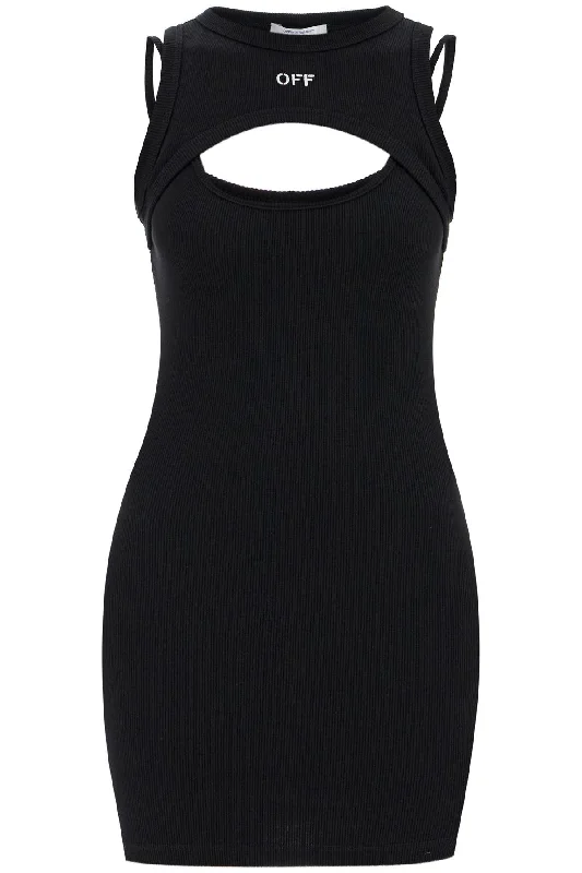 layered sleeveless mini dress with OWDB496C99JER001 BLACK WHITE Trendy Mesh Mini Dress