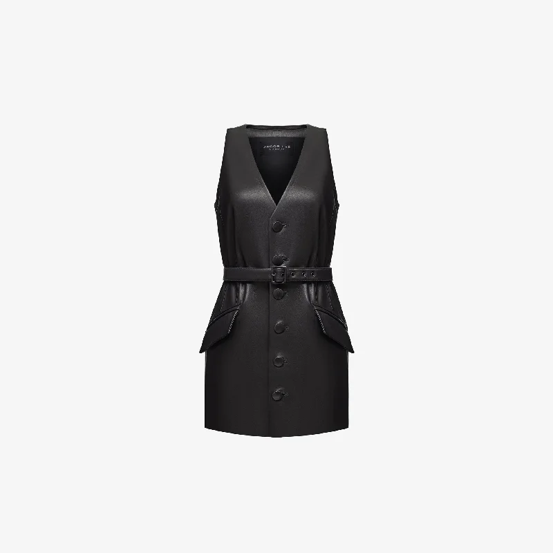 MINI DRESS IN LAMBSKIN Fashionable Mini Dress with Frills