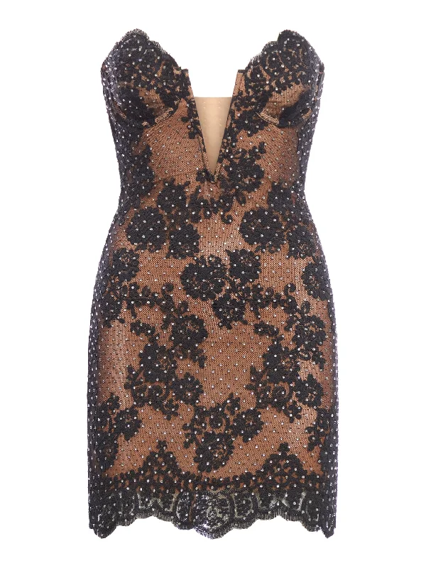 Black Rhinestone Lace Bandeau Mini Dress Comfortable Polka Dot Mini Dress