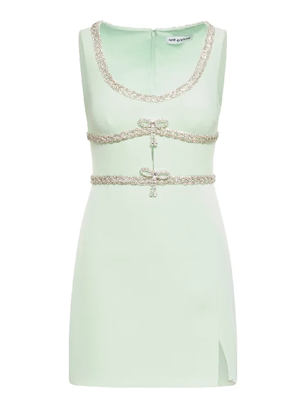 MINT GREEN MINI DRESS WITH BOWS Cozy Ribbed Mini Dress