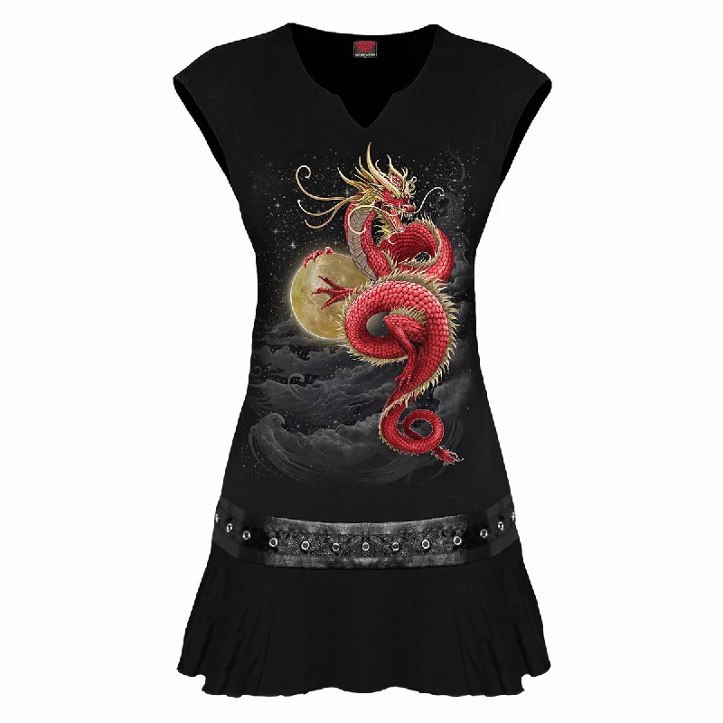 SHENLONG - Stud Waist Mini Dress Black Chic Bohemian Mini Dress