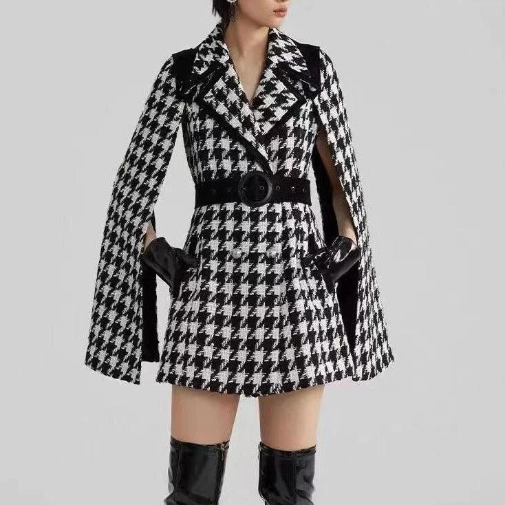 KittenAlarm - Tess Allover Houndstooth Slit Sleeves Mini Dress Classic Floral Mini Dress