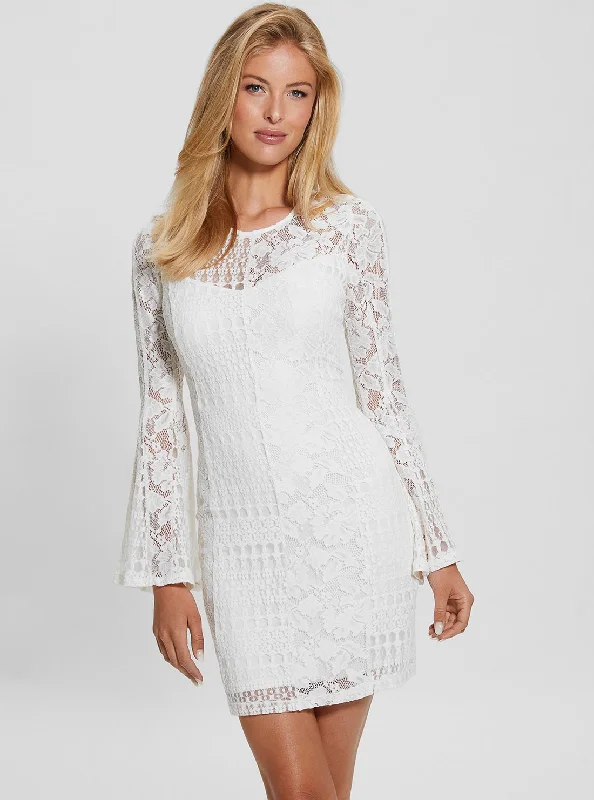 White Nicki Lace Mini Dress Classic Solid Mini Dress