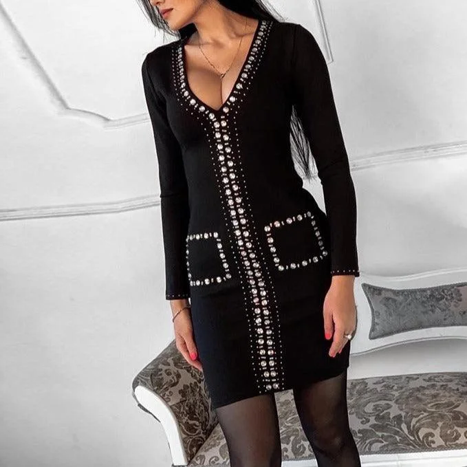 KittenAlarm - Zelia Embellished Long Sleeves Mini Dress Trendy Mini Dress with Belt