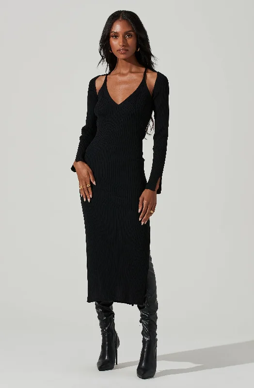 Abella Cutout Long Sleeve Midi Dress Trendy Midi Dress with Belt