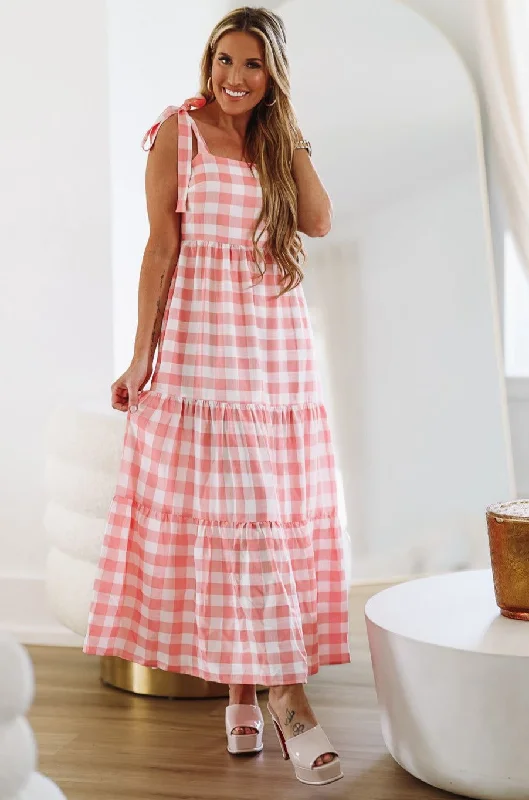 All Around Flair Maxi Dress - Pink and White Fashionable Open-Back Maxi Dress