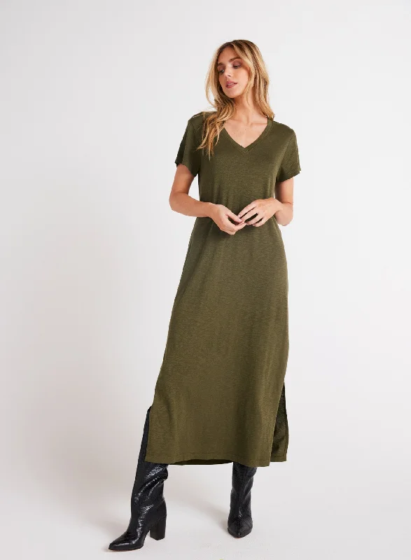 Knit V-Neck Maxi Dress - Italian Herb Chic Button-Up Maxi Dress