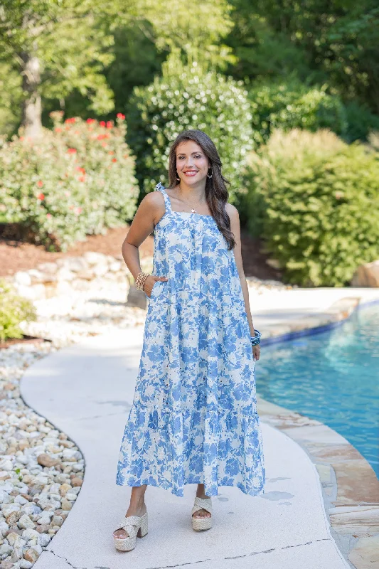 Floral Glam Blue Maxi Dress Trendy Printed Maxi Dress