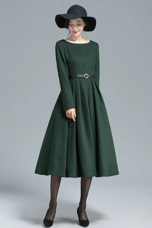 Boat Neck Wool Midi Dress 3129 Stylish High-Waisted Midi Dress