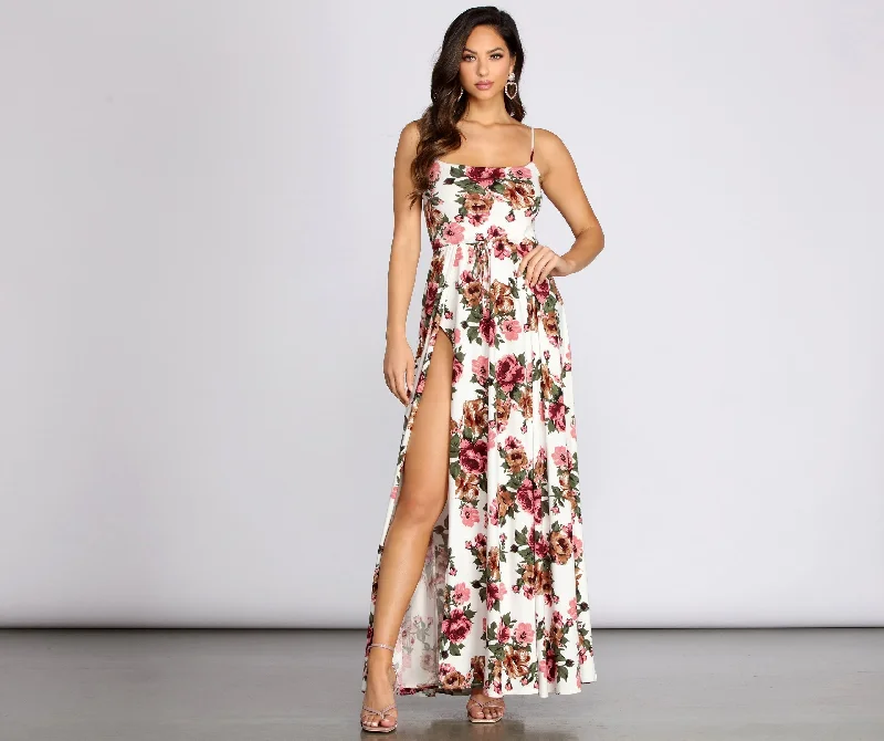 Fab In Floral Charming Brushed Knit Maxi Dress Trendy Printed Maxi Dress