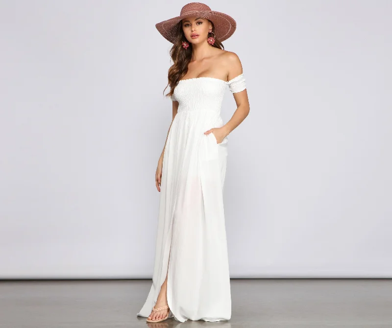 Effortlessly Chic Stylish Smocked Maxi Dress Elegant Pleated Maxi Dress