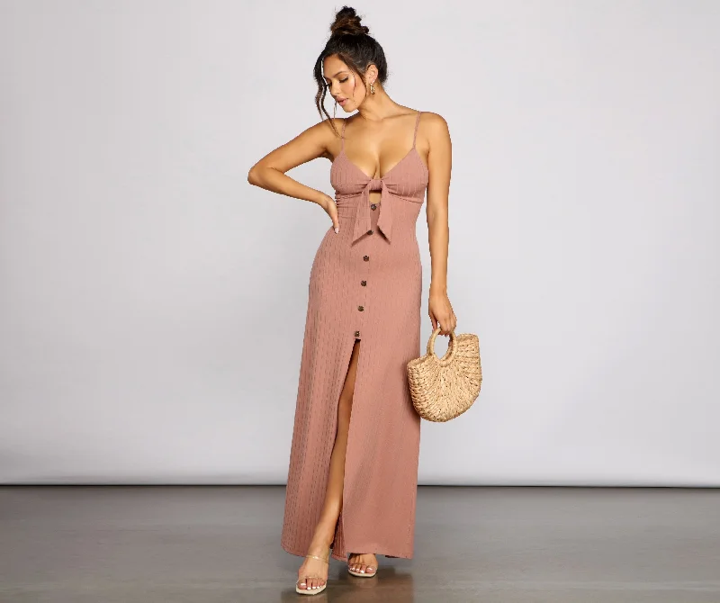 Effortless Style Stylish Tie-Front Maxi Dress Comfortable Satin Maxi Dress