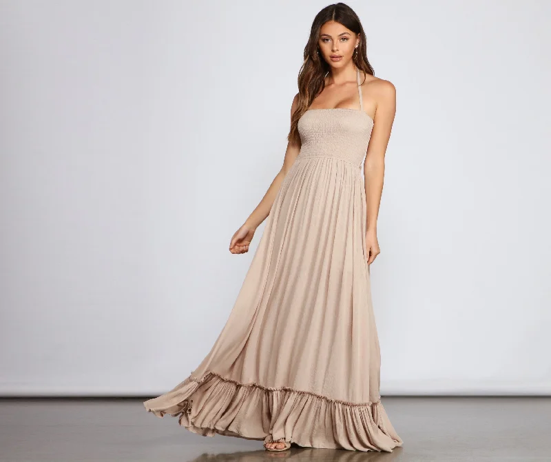 Go With The Charming Flow Smocked Maxi Dress Stylish Longline Maxi Dress