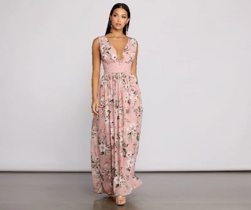 Floral Beauty Sleeveless Charming Chiffon Maxi Dress Stylish One-Shoulder Maxi Dress