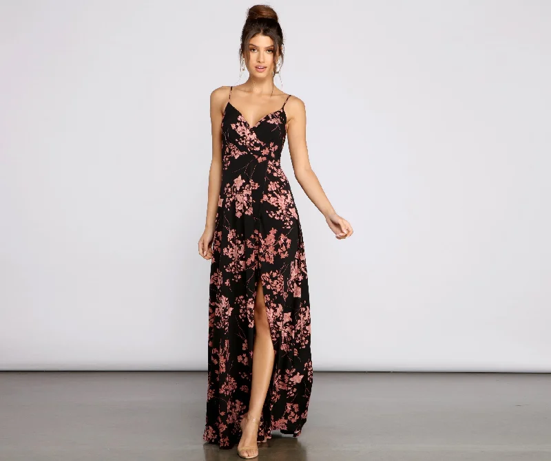 Total Sweetheart Floral Charming High Slit Maxi Dress Cozy Cold-Shoulder Maxi Dress