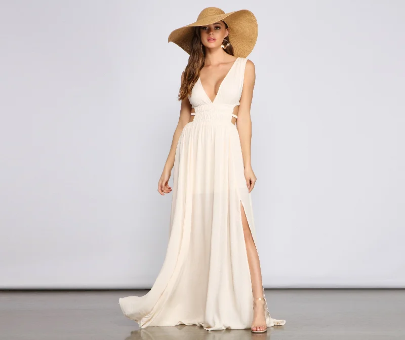 Style Icon Gauze Charming Cutout Maxi Dress Comfortable Ruffle Hem Maxi Dress