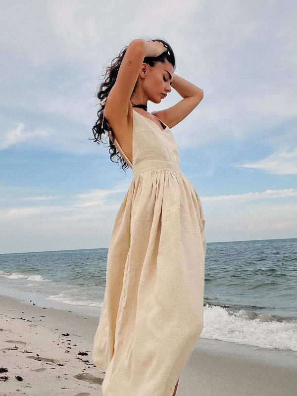 Crochet Cutie Stylish Linen Maxi Dress Fashionable Off-Shoulder Maxi Dress