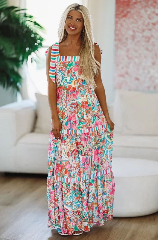 Color Burst Floral Maxi Dress - Pink Trendy Floral Print Maxi Dress