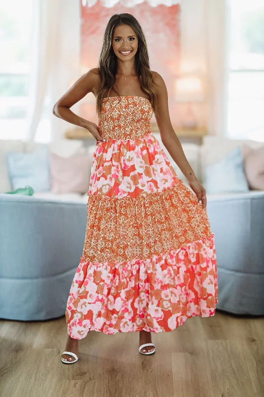 Constantly Adored Ruffle Maxi Dress - Orange Lemon Pink Fashionable Sheer Maxi Dress