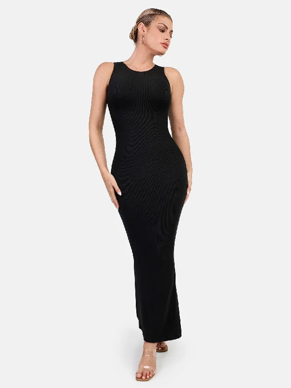 Shapewear Modal Sleeveless Crew Neck Slimming Maxi Dress Elegant Velvet Maxi Dress