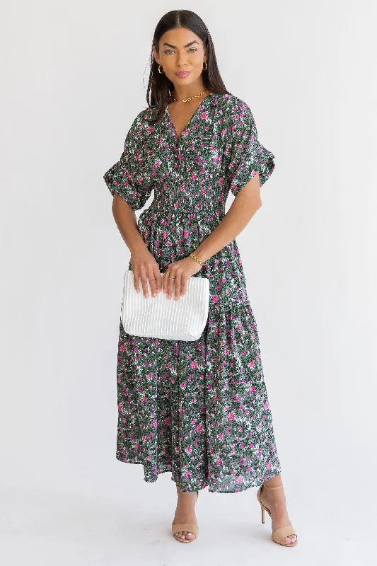 Daria Green Floral Maxi Dress - Final Sale Cozy Maxi Dress with Slit