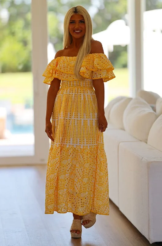 Dayflower Maxi Dress - Yellow and White Stylish V-Neck Maxi Dress