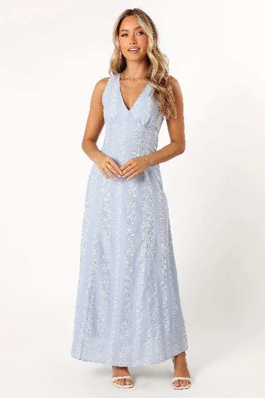 Fallon Midi Dress - Blue Floral Elegant Maxi-Midi Hybrid Dress