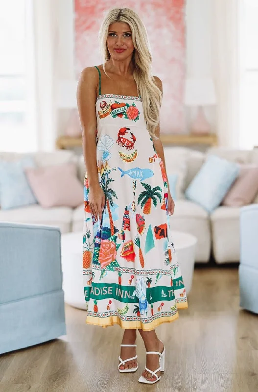 Groovin' in Paradise Maxi Dress - Cream, Yellow and Green Elegant Floral Maxi Dress