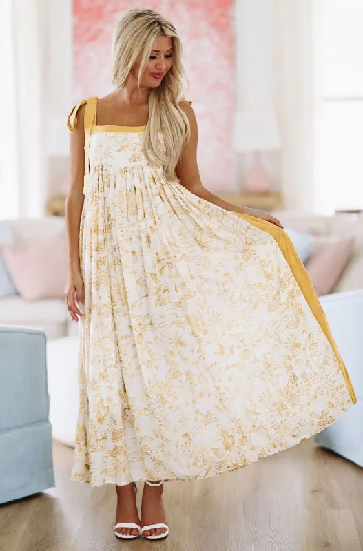 Havanna Holiday Maxi Dress - Yellow Chic Boho Print Maxi Dress