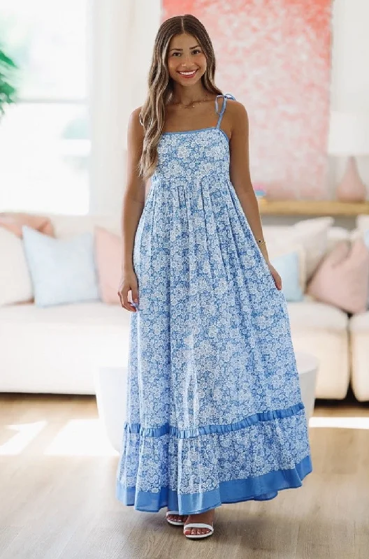 Italian Coast Maxi Dress - Blue and White Casual Maxi Dress with Pockets