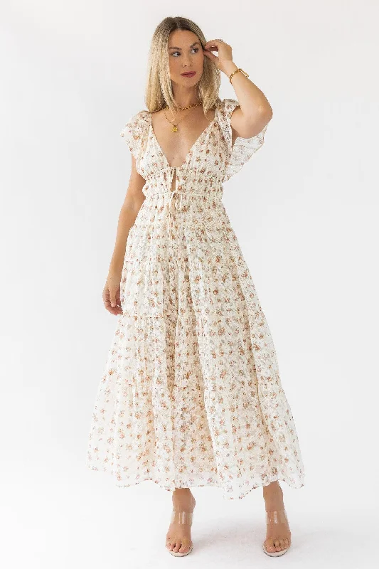 Jesslyn Cream Peach Floral Maxi Dress - Final Sale Fashionable Button-Down Maxi Dress