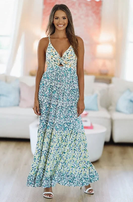 Just My Favorite Maxi Dress - Blue and Green Stylish Boho Maxi Dress