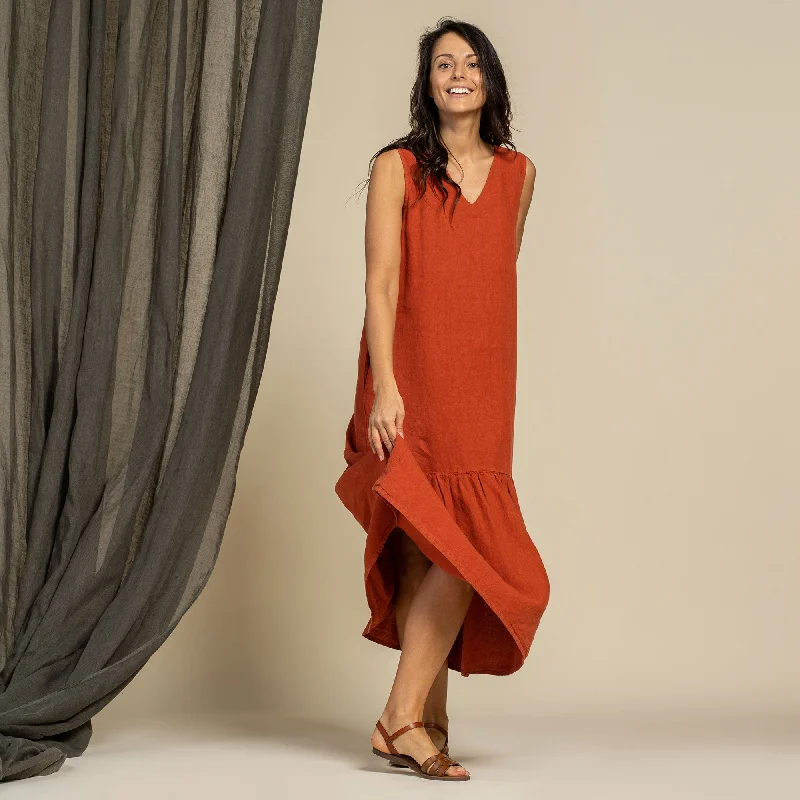 Maxi Dress Aurora Cinnamon Red Comfortable Satin Maxi Dress