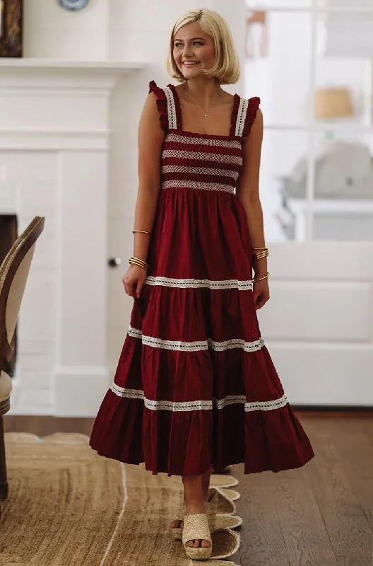 Lola in Burgundy Maxi Dress - Burgundy Comfortable Bohemian Maxi Dress