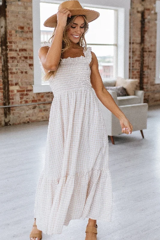 Meghan Smocked Maxi Dress | S-XL Comfortable Maxi Dress with Sleeves