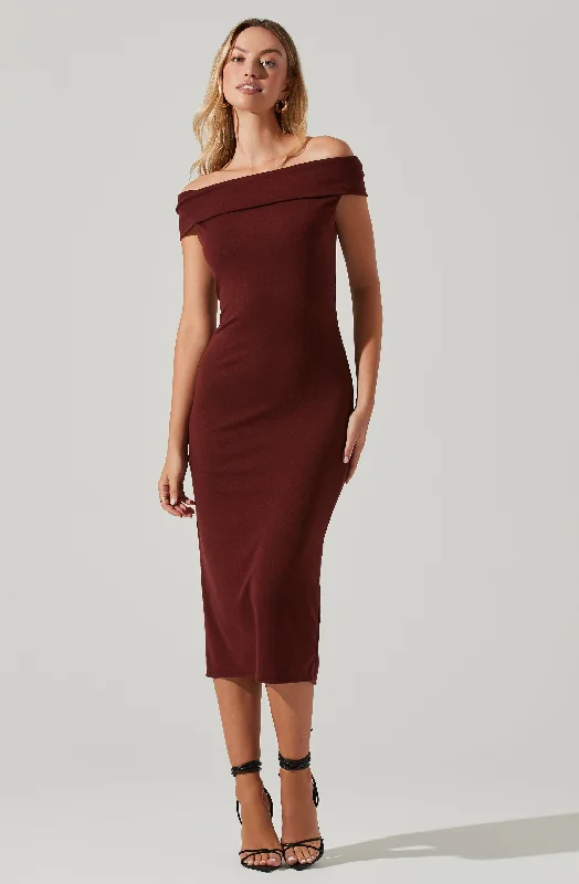 Off Shoulder Long Bodycon Midi Dress Stylish Midi Dress with Cuffs