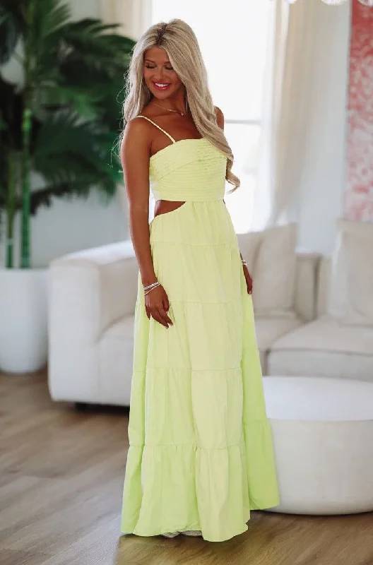 One Lucky Girl Maxi Dress - Lime Fashionable High-Low Maxi Dress