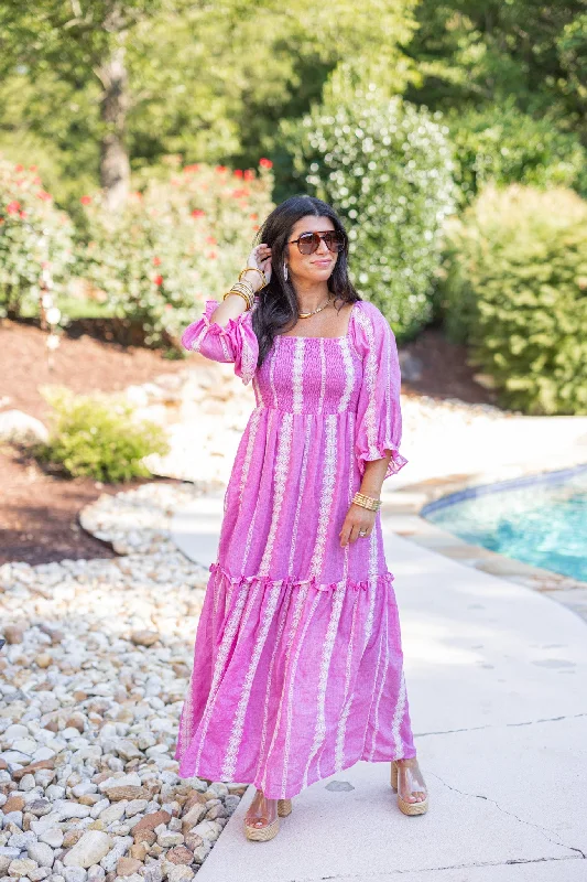 Boho Charm Pink Maxi Dress Stylish Maxi Dress with Frills